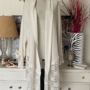 Forgotten Grace Ivory Lace Knit Cardigan Women's 3XL Bridal Vacation Boho Beach